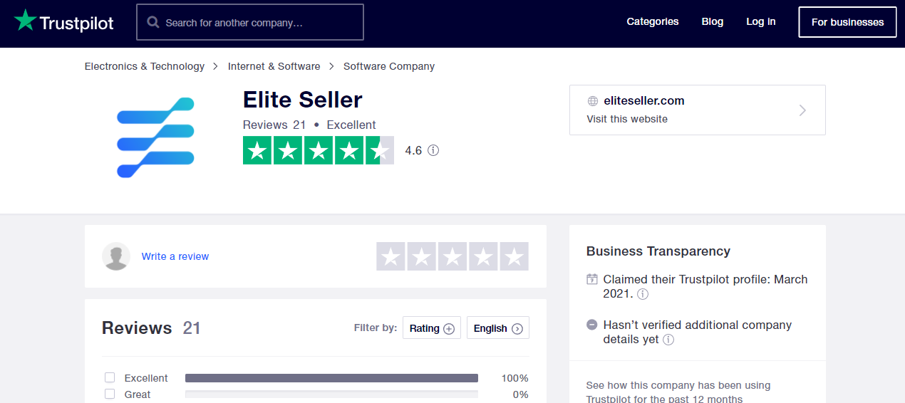 Elite seller Trust Pilot Reviews